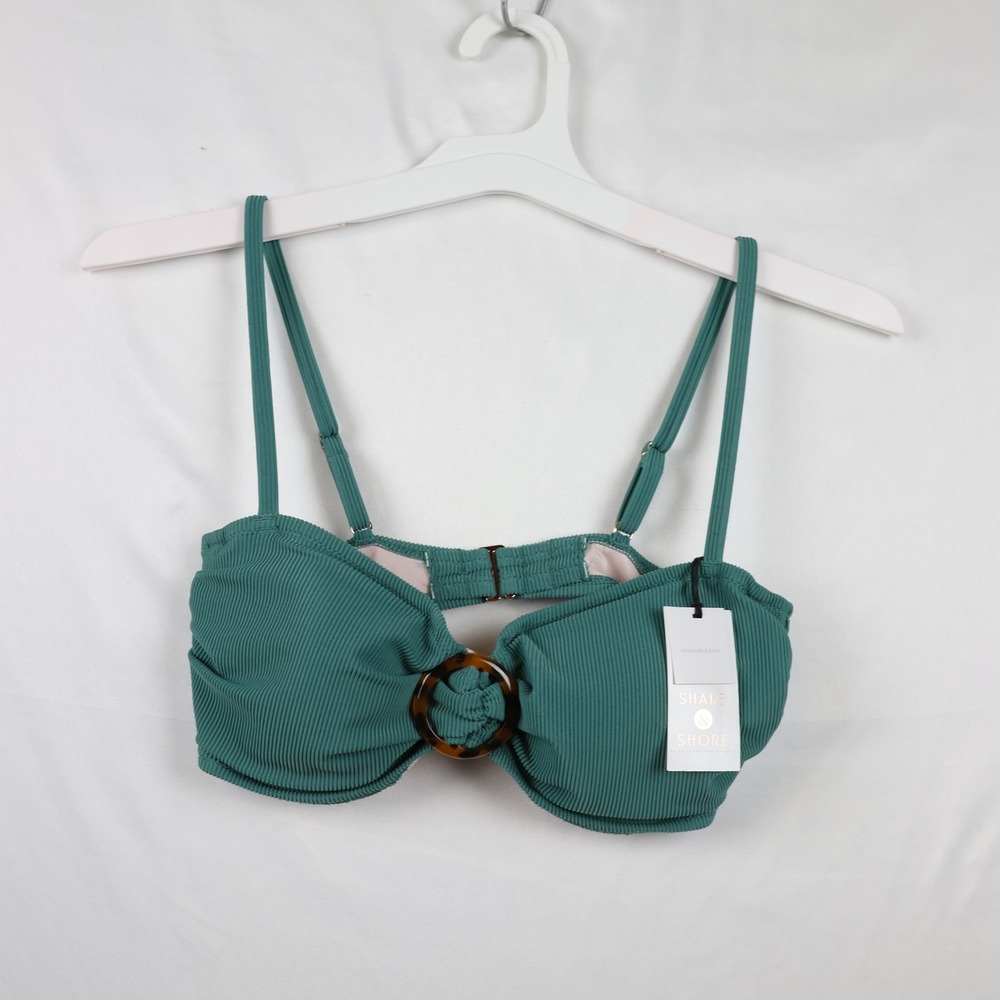 Shade & Shore Bikini Swim Top Womens 34C Ribbed Removable Pads Ring Detail NWT